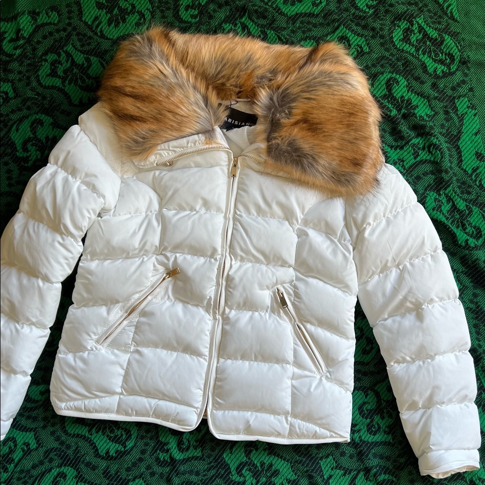 White Puffer Jacket with Faux Fur hood